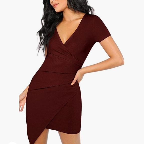 None Dresses & Skirts - Burgundy Bodycon wrap dress (3)